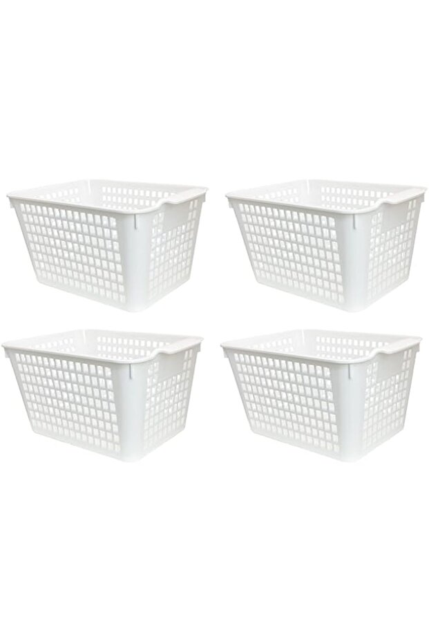 FCG Home - 4 Pack - White Basket Tray Kitchen Pantry Cupboard Storage Organizer Box Bin (Medium)