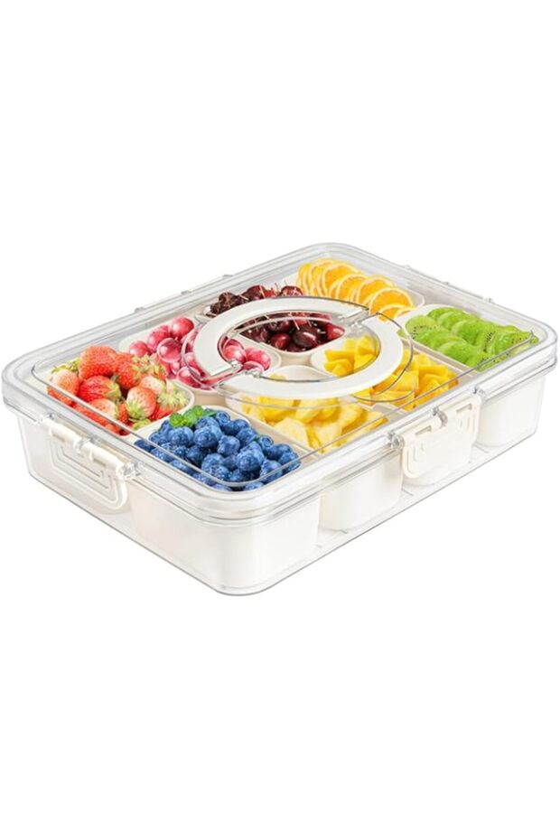 Divided Snackle Box Charcuterie Container: Divided Serving Tray with Lid and Handle - Portable Snack