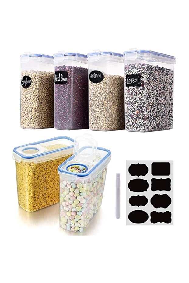Valuxe Cereal & Dry Food Storage Containers, Airtight Plastic Kitchen Storage Organizer, Set of 6 [2