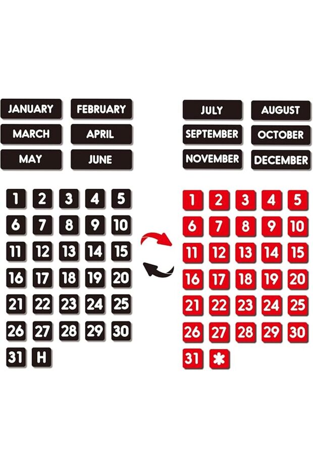 Double-Sided Magnetic Numbers and Months for Dry Erase Calendar Whiteboard, Calendar Magnets for Mag