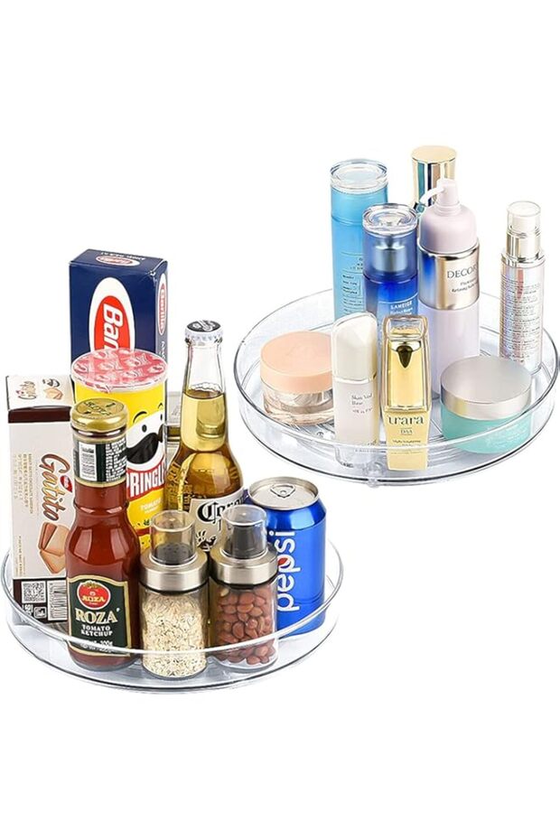 U-HOOME Lazy Susan, U-HOOME Turnable Cabinet Organizer Clear Plastic Spinning Kitchen Spices Storage