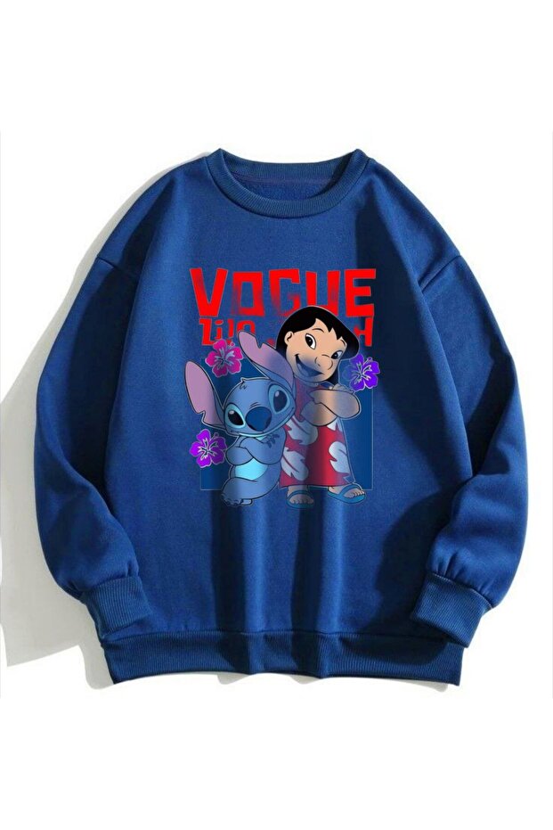 Blue Two Thread Unisex Sweatshirt Dtf Printed Lightweight Loose Fit