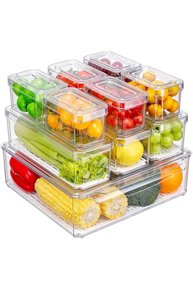 KUMD 10 Pack Fridge Organizers and Storage, Stackable Refrigerator Organizer Bins with Lids, BPA-Fre