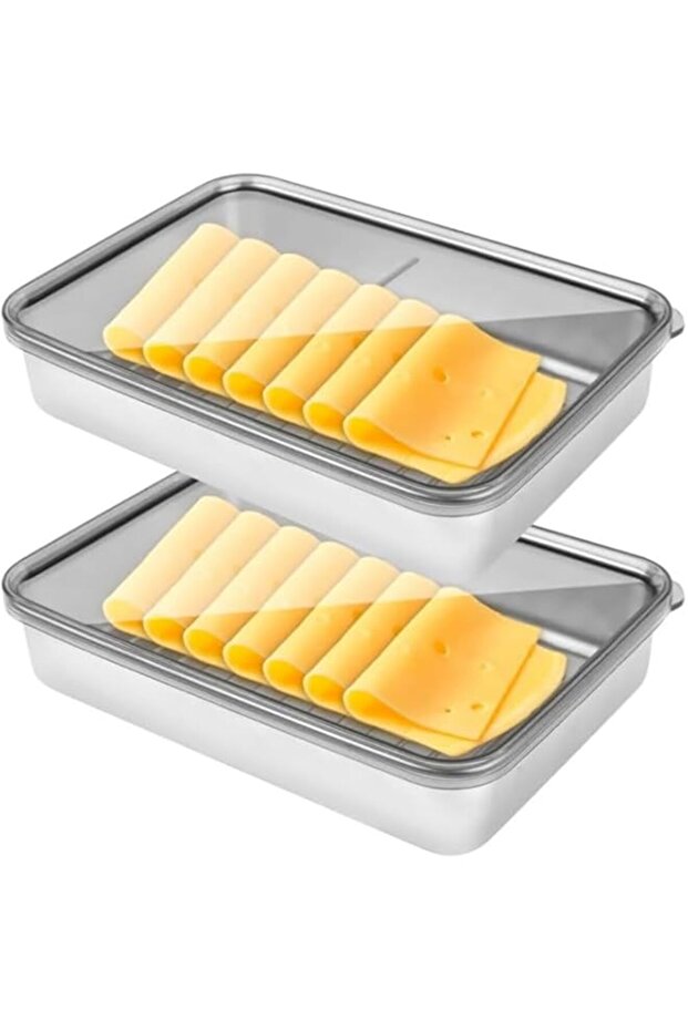 Joyzzz Bacon Container, 2 Pcs Stainless Steel Bacon Container for Refrigerator, 1L Deli Meat Saver K