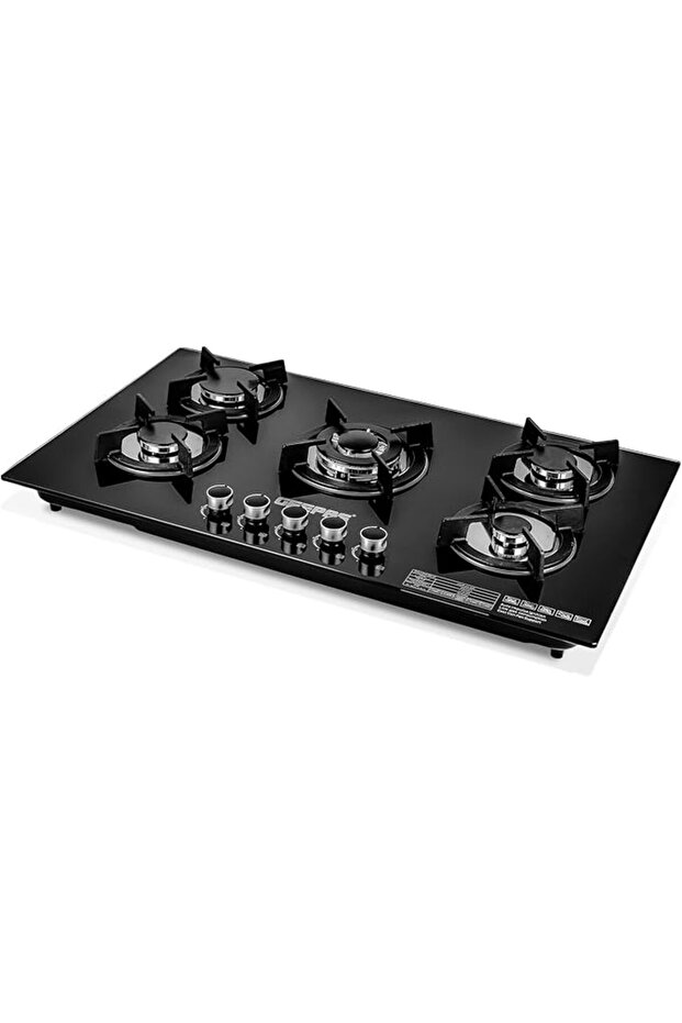 Burner Gas Hob - Attractive Design, 8mm Tempered Glass Worktop - Automatic Ignition, 5 Heating Zones