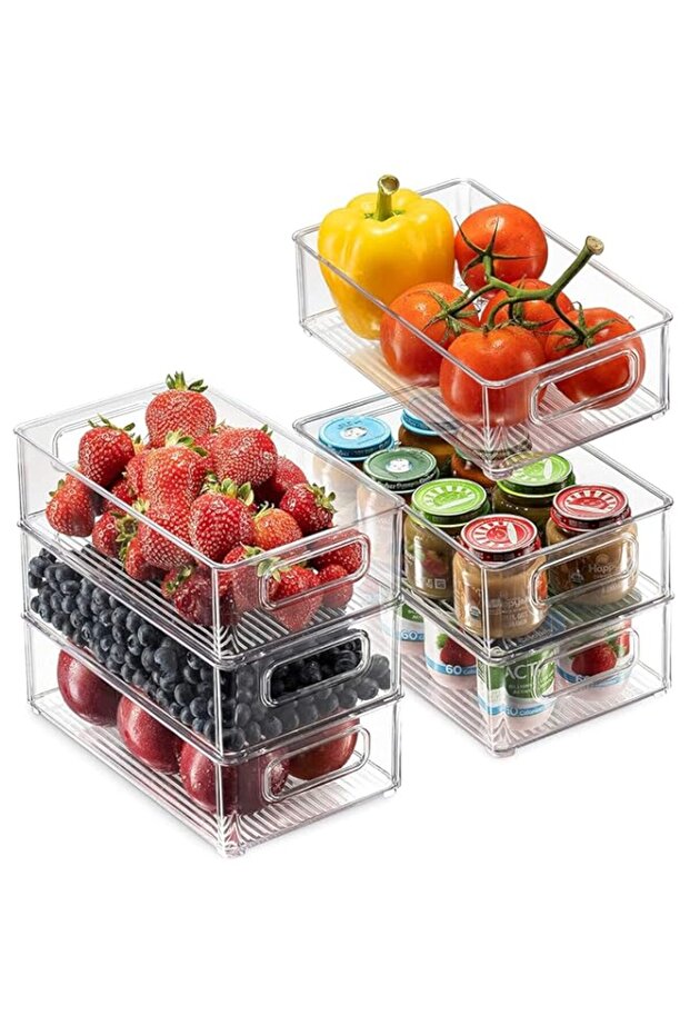 U-HOOME Refrigerator Organizer Bins, U-HOOME 6 Pack Clear Stackable Pantry Food Storage Bins,Fridge,