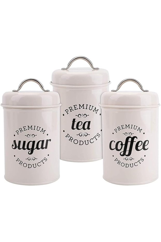NC 3-Piece Vintage Airtight Kitchen Containers Decorations with Lids Portable Coffee Tea Sugar Set M