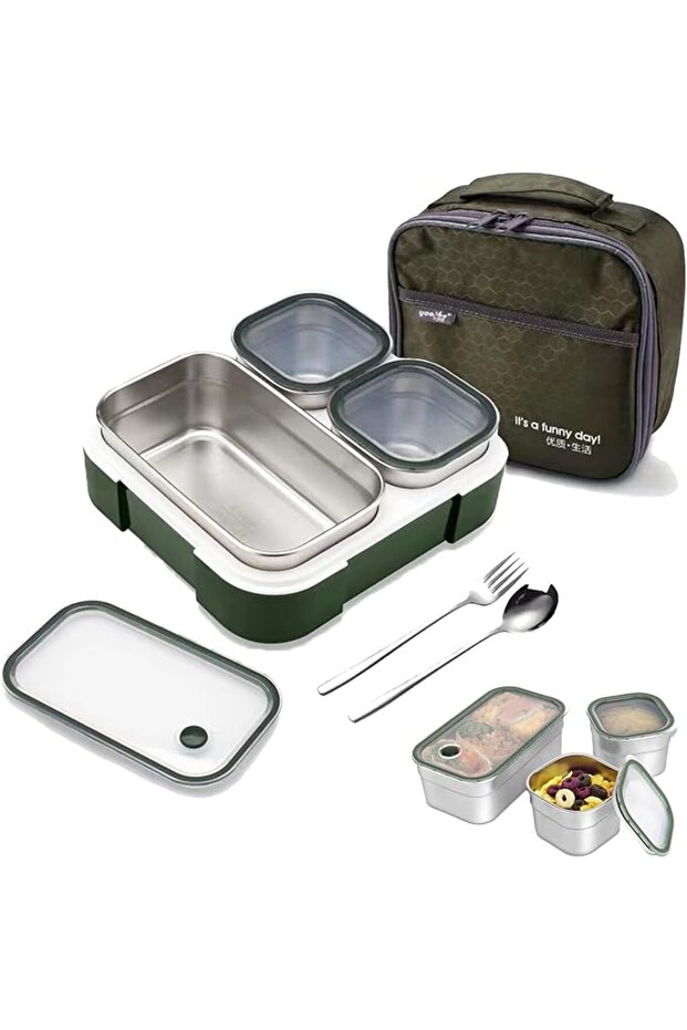 Stainless Steel Lunch Box for Kids School,Insulated with Tableware & Bag,720ML 3 Compartment Divided