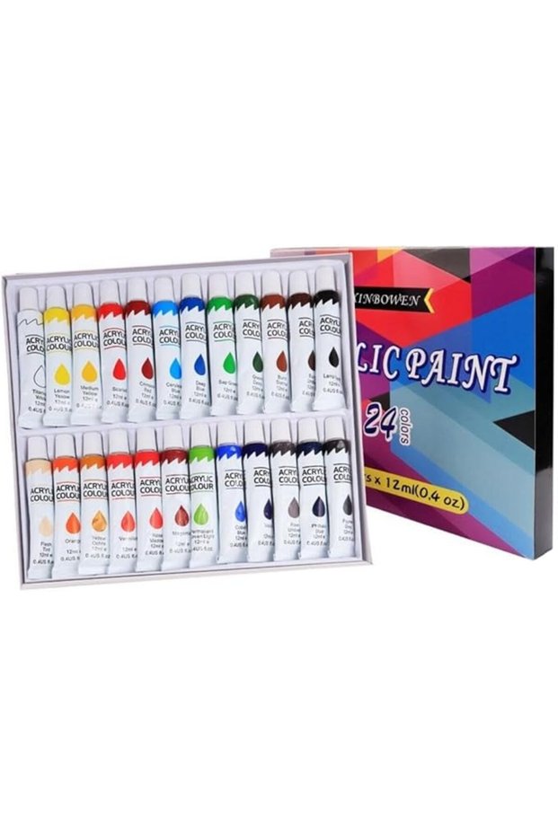 Acrylic Paint Set : 24 Colors 12ml Non-Toxic Art Craft Paints Kids Adults Painting Drawing DIY Art S