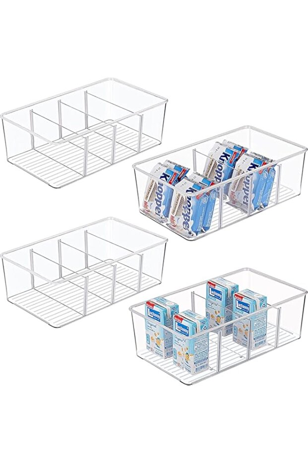 MIXDE 4 PACK Food Storage Organizer Bin Box Container - 4 Compartment Holder for Packets, Pouches, I