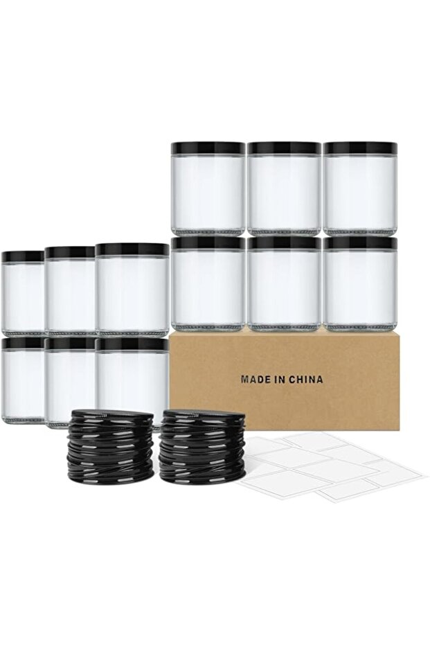 SKYLINK 8OZ 12Pack Glass Jars with plastic Lids with Metal Lids,Clear Round Empty Candle Jars with A