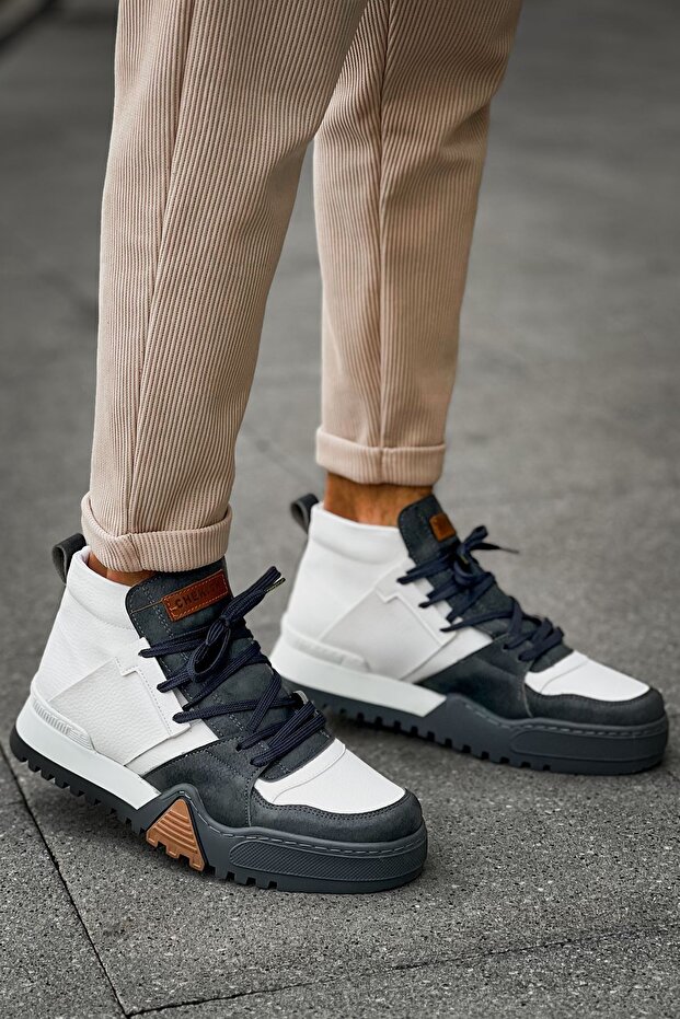 CH057 Ghost Line Erkek Spor Günlük Bağcıklı Cilt Bot CABT - Antrasit/Beyaz - 1