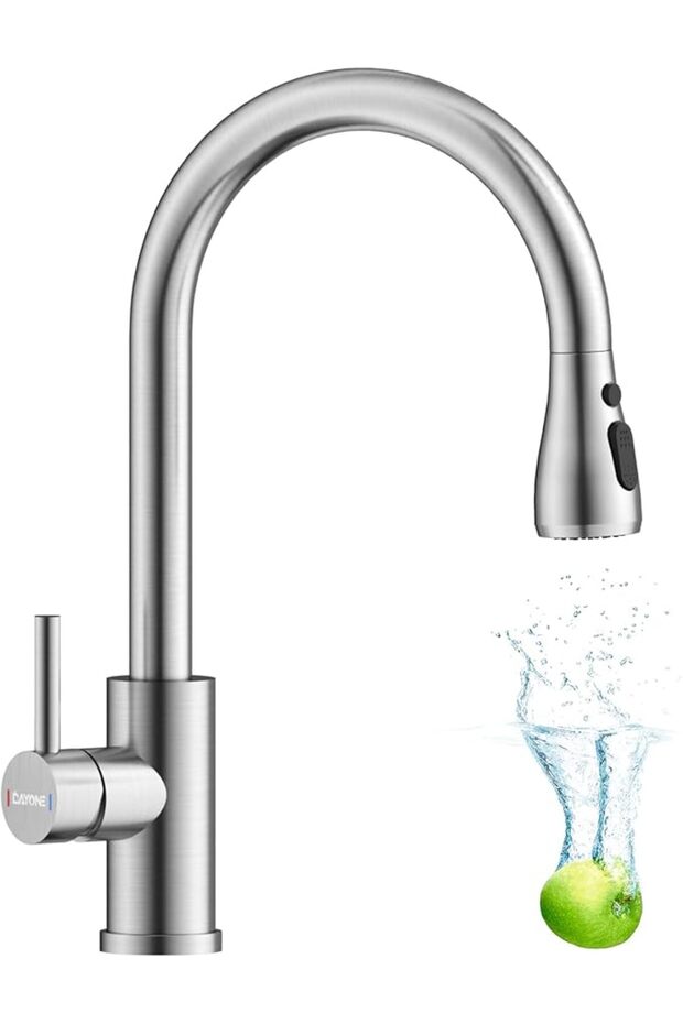 Kitchen Faucet Mixer with Pull Down Sprayer Brushed Nickel, Kitchen Tap with 3 Water Modes for Sink,