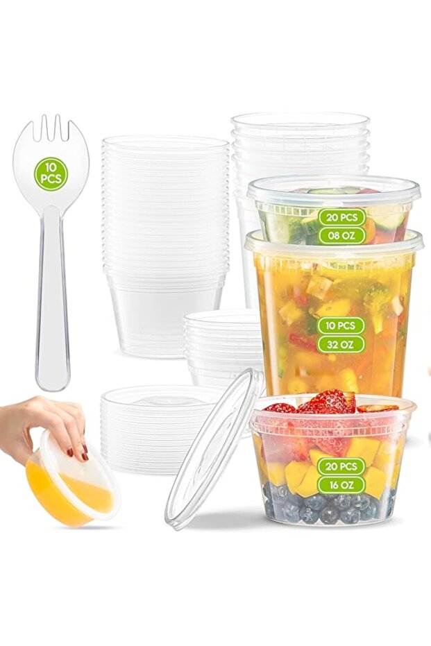 60 PCS Deli Containers with Lids-16oz*50 pcs Deli Cups & 10 Spoons for Meal Prep - Kitchen Airtight