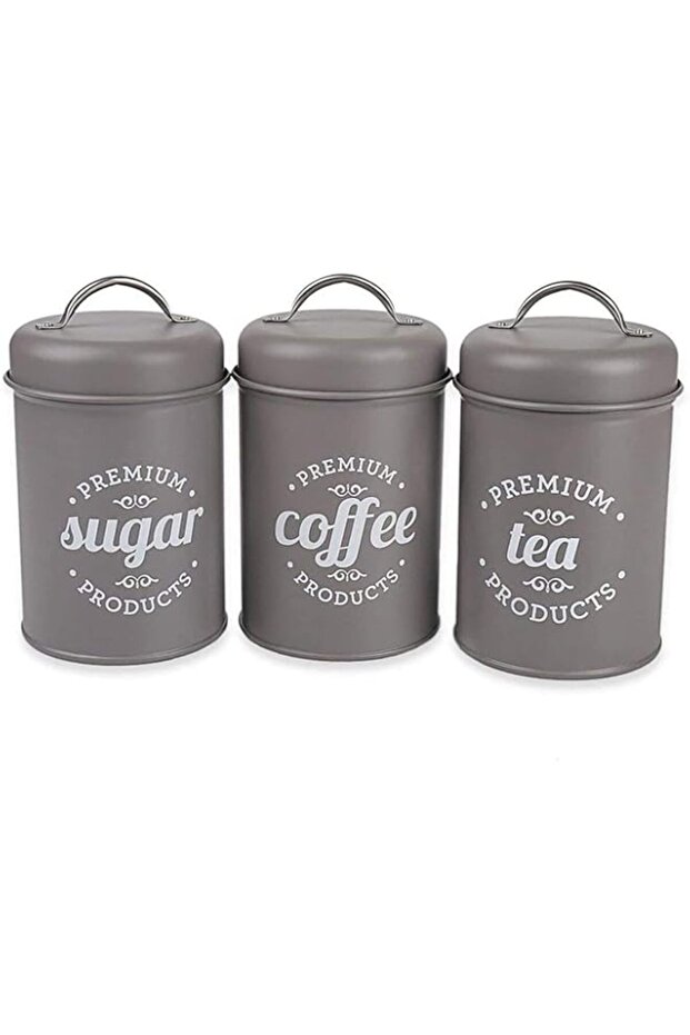 NC 3 PCS Airtight Kitchen Canister Decorations with Lids, Grey Metal Rustic Farmhouse Country Decor