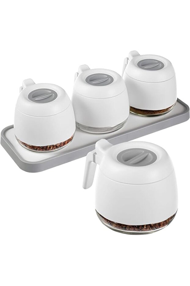 KASTWAVE Condiment Jars Set, Portable Round Spice Jars with Lid and Spoon280ml(9i9oz), Reusable Kitc - 1