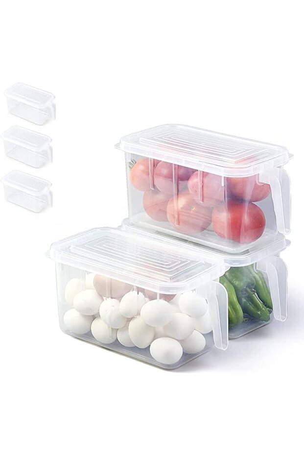 3 Pieces Refrigerator Organizer, Stackable Plastic Kitchen Food Storage Containers with Lids and Han
