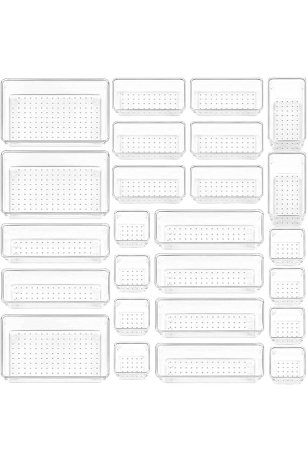 Kutesna 25 PCS Clear Plastic Drawer Organiser, Clothes Drawer Organisers, Storage Organiser for Make