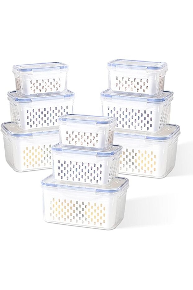 Genr 9 PCS Fridge Organizers and Storage containers 9Pcs Kitchen Organizer Airtight with Vent Drain