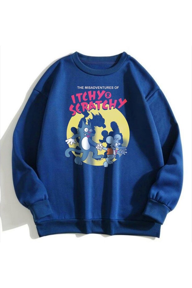 Blue two-thread unisex sweatshirt with dtf print, lightweight relaxed fit