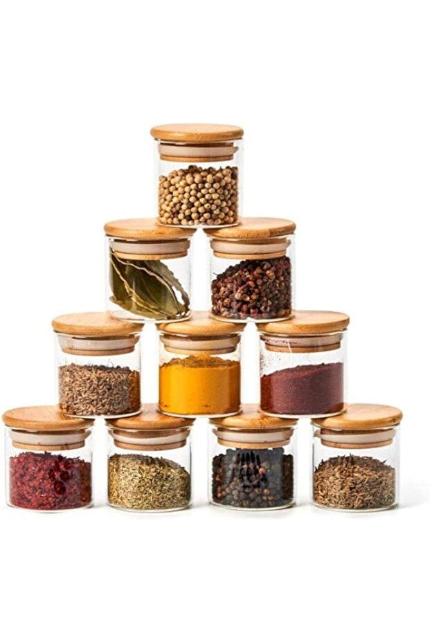 FUFU 12 Bottles Glass Jar Set, Extra Small Air Tight Canister Storage Containers with Natural Bamboo
