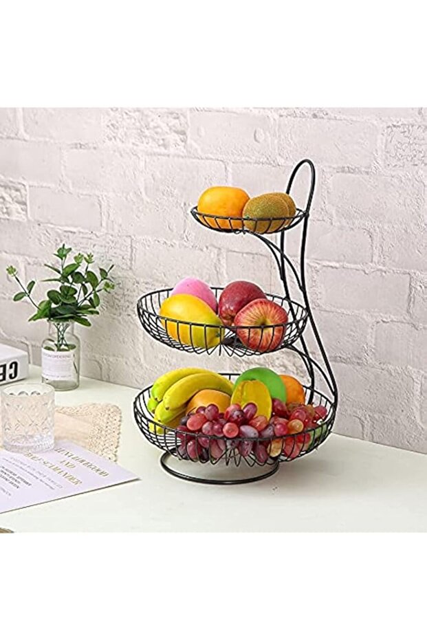LEDIN Tabletop Fruit Basket,Kitchen Table Counter Organizer Removable Vegetables Storage Metal Stand