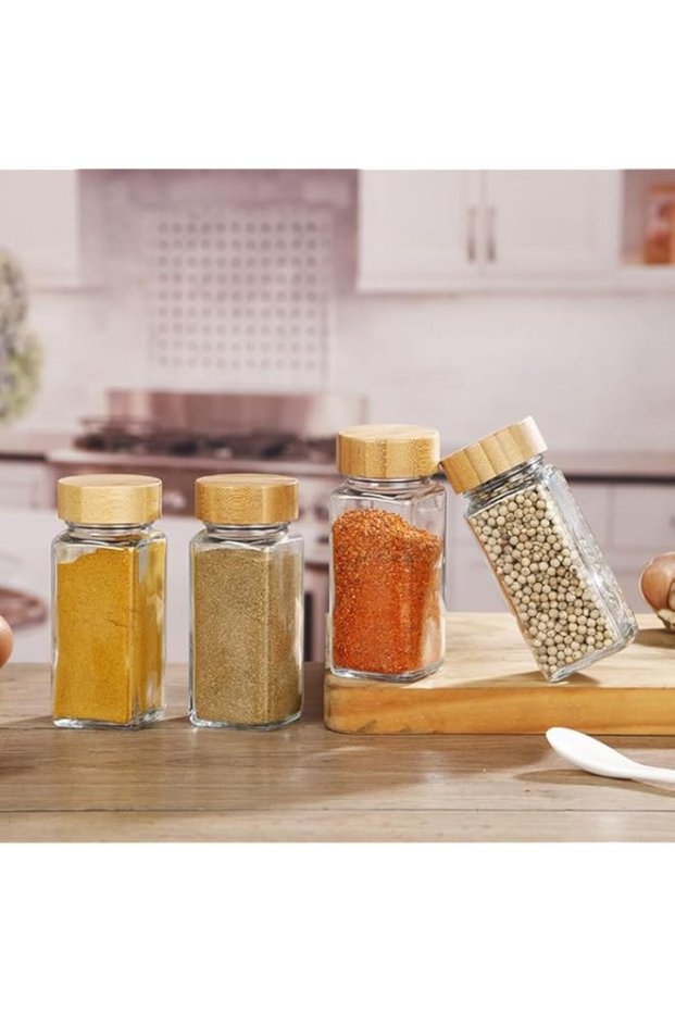 EPEDIC [12-piece set] Household kitchen seasoning bottle square glass seasoning jar sealed seasoning
