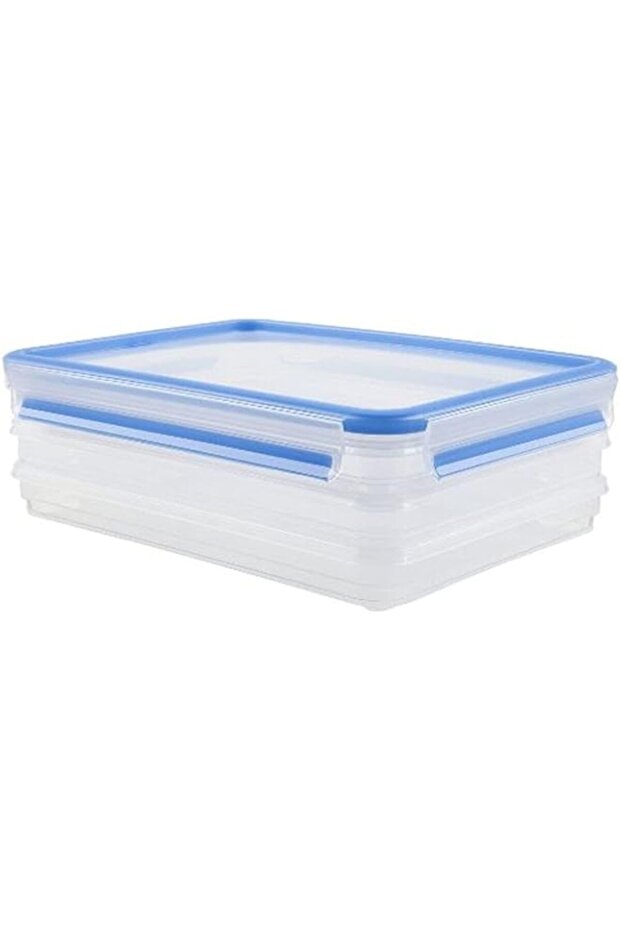 Emsa 508556 Clip & Close Stacking Boxes, 26.5 X 19.4 X 9.6 cm, 3 X 1 Litre Transparent/Blue