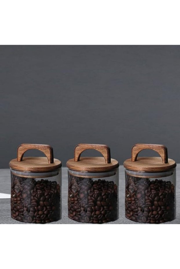 1CHASE Borosilicate Glass Food Storage Jar With Acacia Wood Air Tight Lid, Handmade Glass Canister F