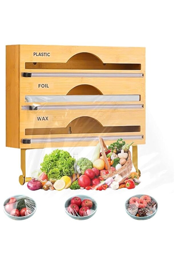 X spring Plastic Wrap Dispenser, 4 in 1 Wrap Dispenser with Cutter and Labels, Aluminum Foil and Wax