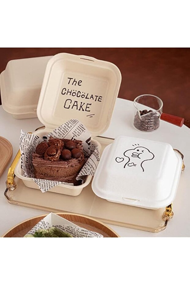 Pack hand-painted Bento Cake Box 6x6 To Go Containers Compostable Clamshell Take Out Food Containers (white)