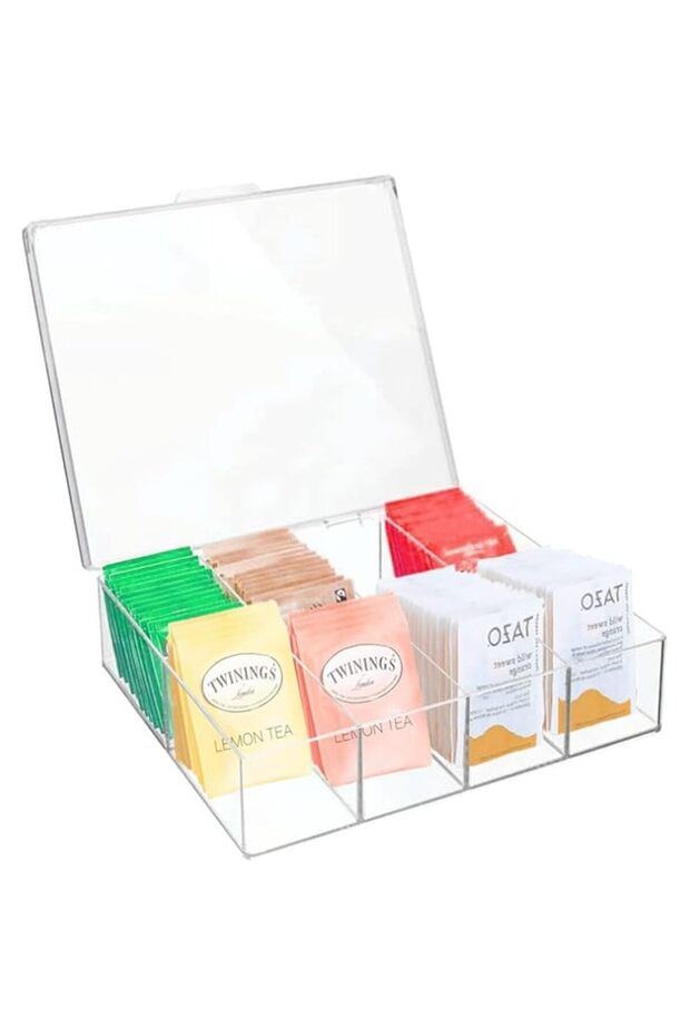Angju Plastic Stackable Tea Bag Storage Bin Organizer Box Holder with Lid for Kitchen Cabinets, Coun