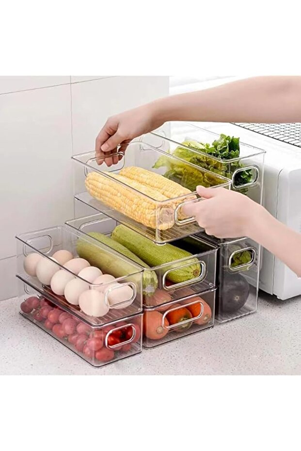 URbazaar Stackable Refrigerator Organizer Bins,8 Pack Clear Kitchen Organizer Container Bins,Clear R