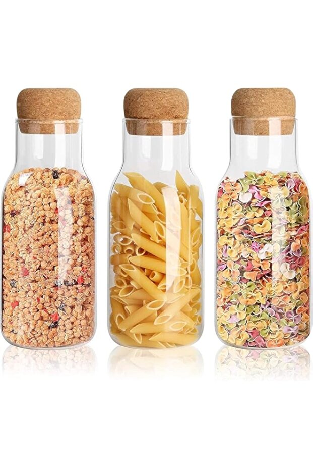 VOIDROP-3 Pack Glass Bottle with Cork Lid-Cork Stopper Storage Glass bottle-Set Food Storage Caniste