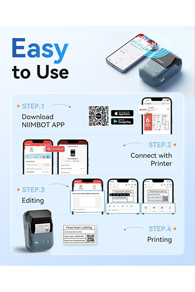 طابعة ملصقات ذكية محمولة بتقنية البلوتوث مقاس 2 بوصة مع خاصية التعريف التلقائي - 7