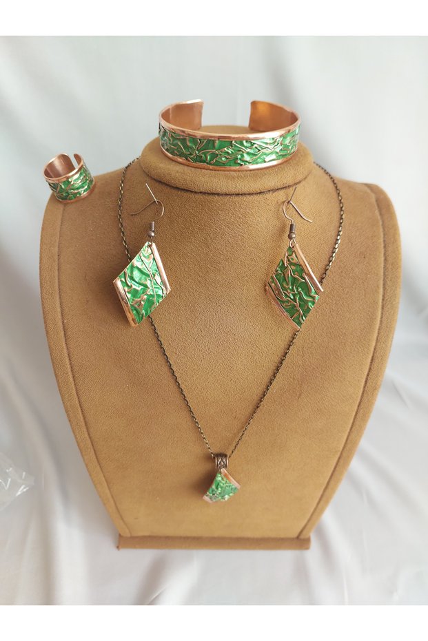 Skopje Dream Series Pure Copper 4-Piece Jewelry Set Necklace Bracelet Earrings Ring