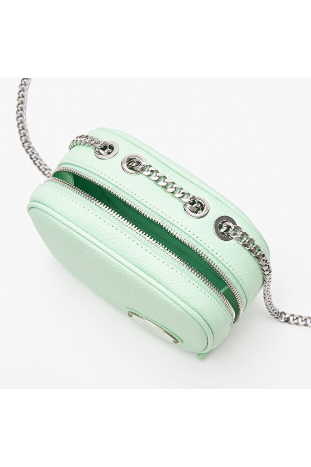 Small Square Grained Leather Crossover Bag - 5