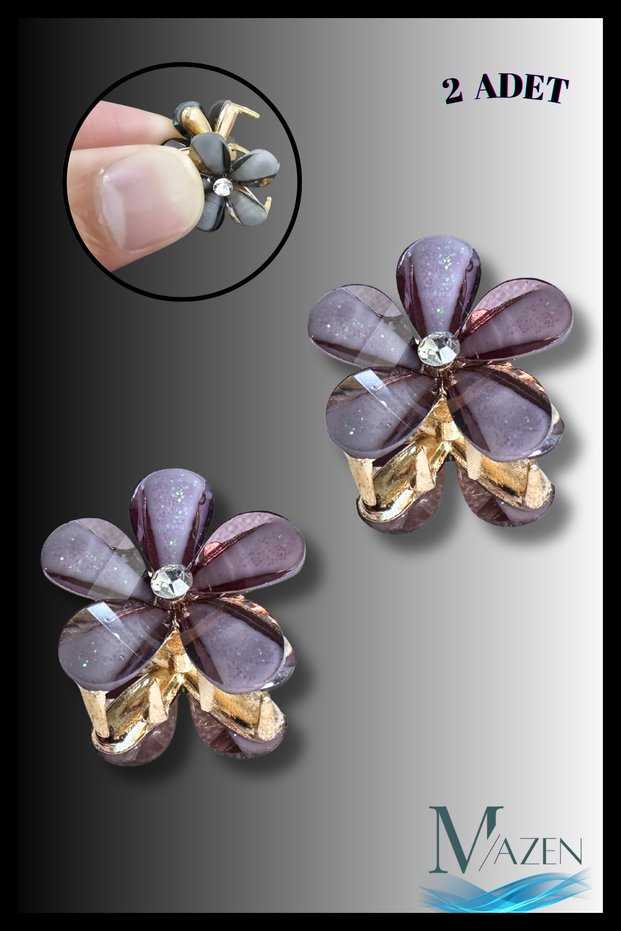 2 Pieces of Small Clothespins with Colorful Flower Figures |   Shiny Stone Detailed |   Hair Clip 2 cm