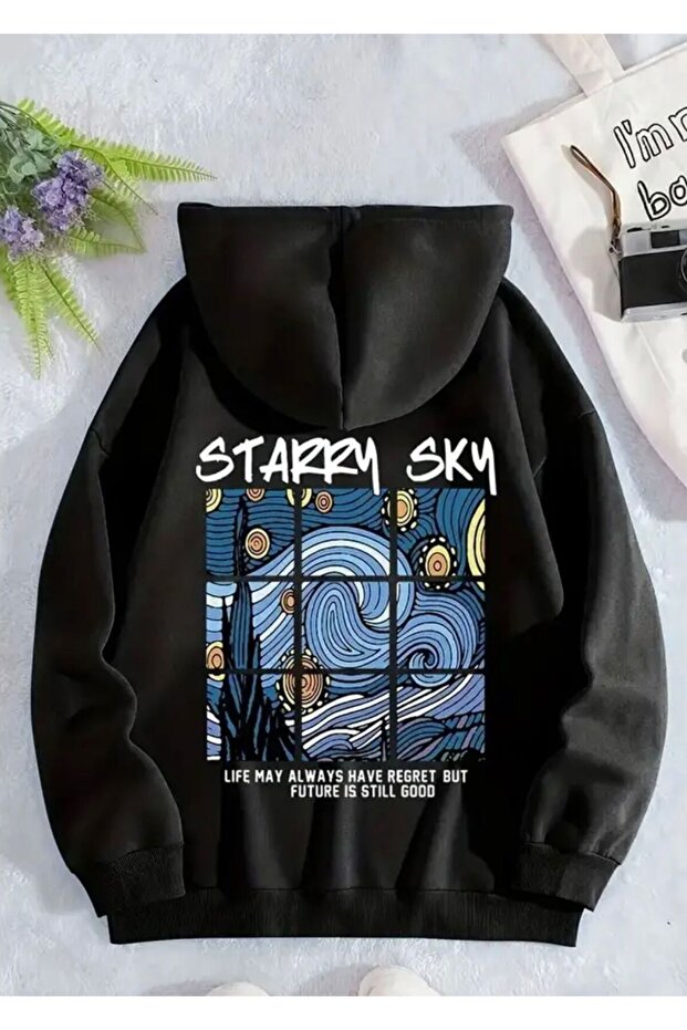 Patterned Back Printed Oversize Basic Unisex Sweatshirt/ Hoodie - 1