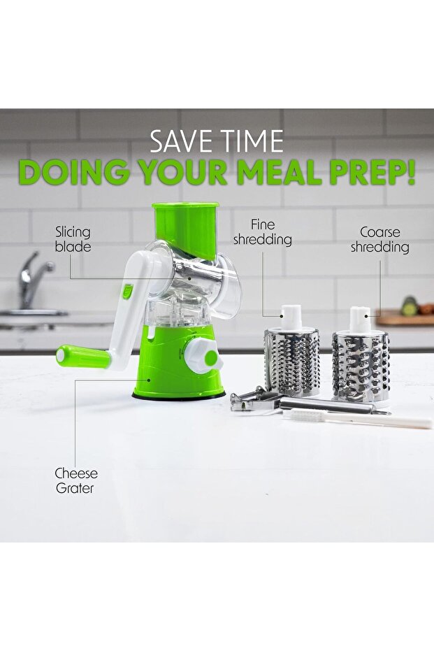 Manual Rotating Cheese Grater, Portable Vegetable Slicer, Manual Food Processor with Strong Suction - 6