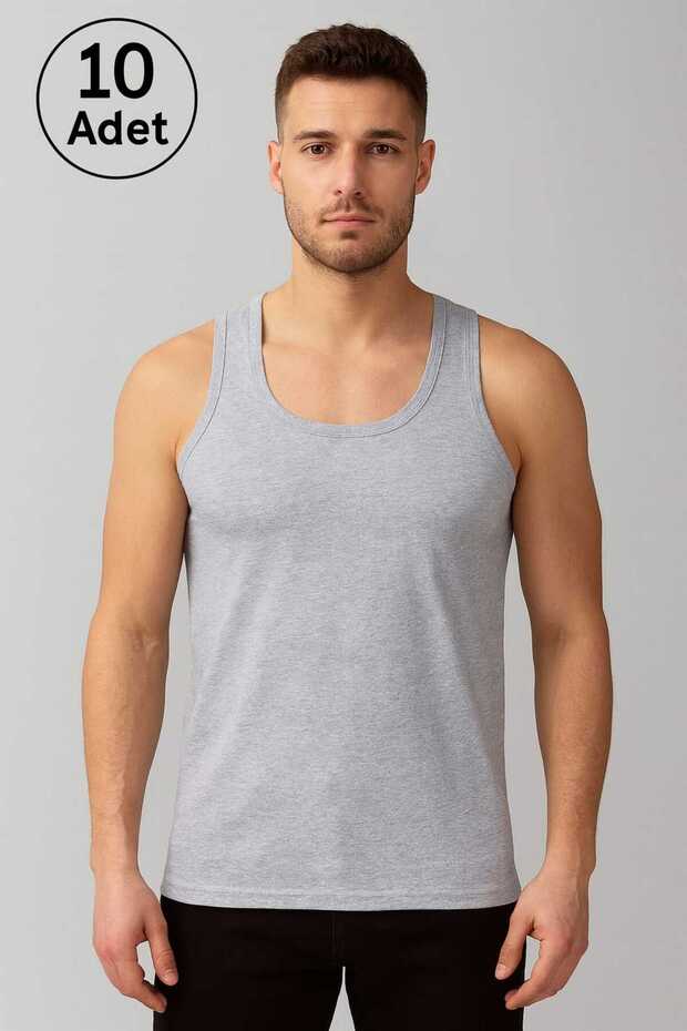 Gri Askılı Erkek Atlet Avantajlı Paket 10 Adet Pamuklu - 1
