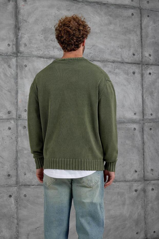 Yeşil 251 Oversıze Yıkamalı Örme Triko - 4