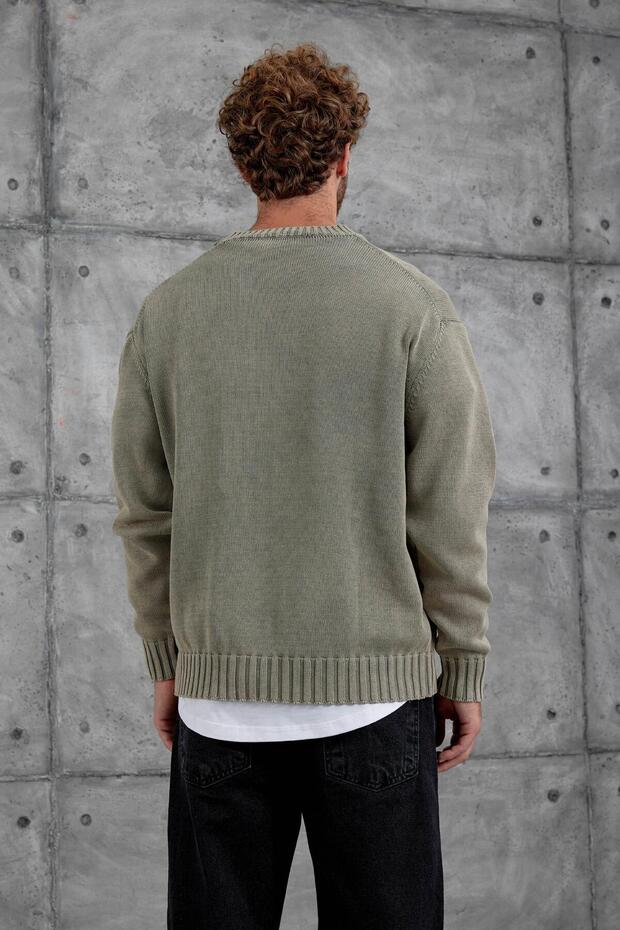 Erkek Krem 251 Oversize Yıkamalı Örme Triko - 6