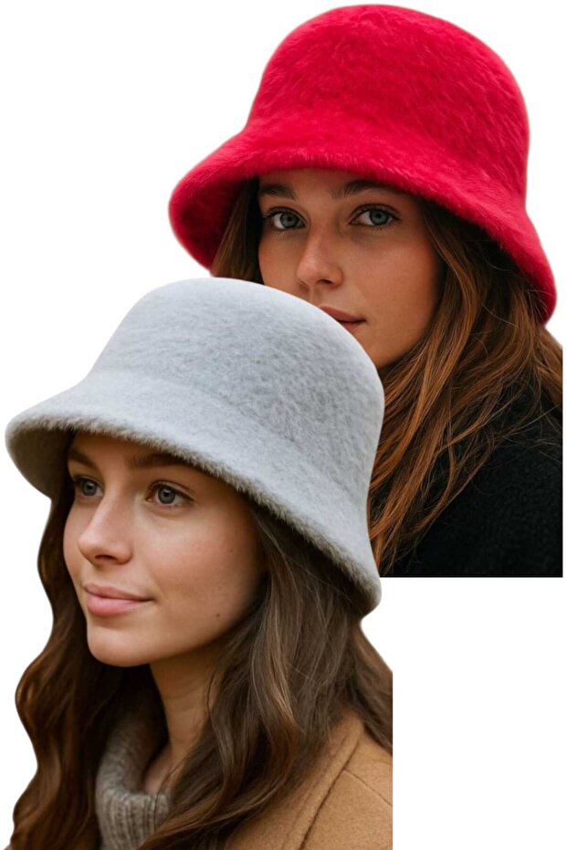 Women's Soft Plush Adjustable Drawstring Bucket Hat Set of 2