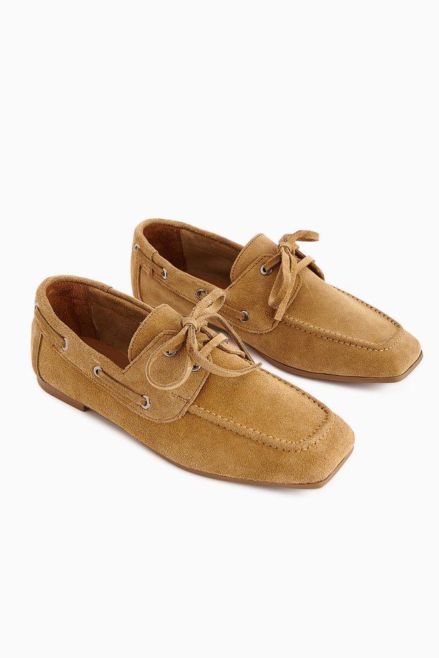 Arian Genuine Leather Honey Foam Suede Lace-Up Moccasin Casual Loafer Women's Shoes