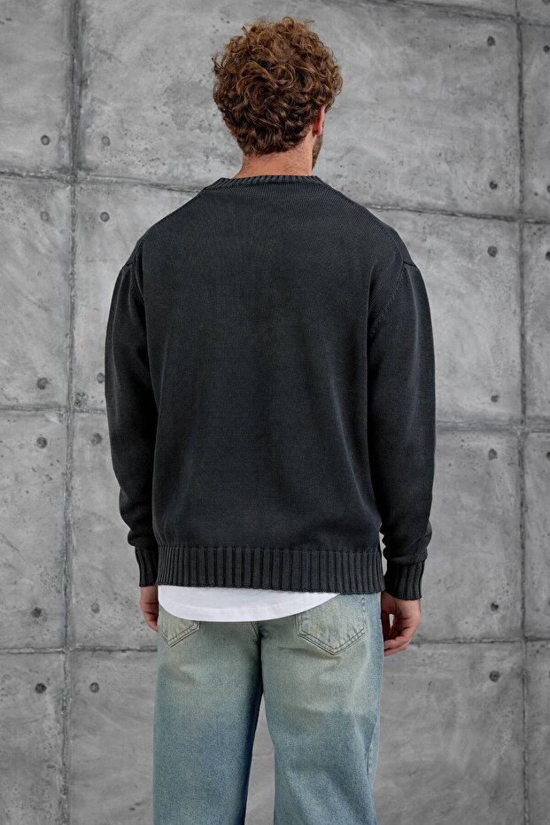 Erkek Antrasit 251 Oversize Yıkamalı Örme Triko - 4