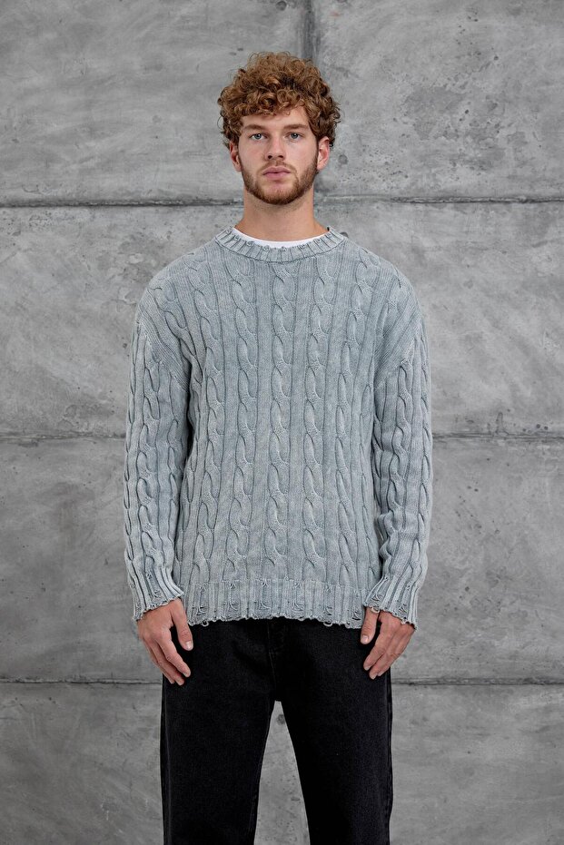 Men's Knitwear Mrk Knitted Oversized Sweater Gray Oversized Knitwear Fabric
