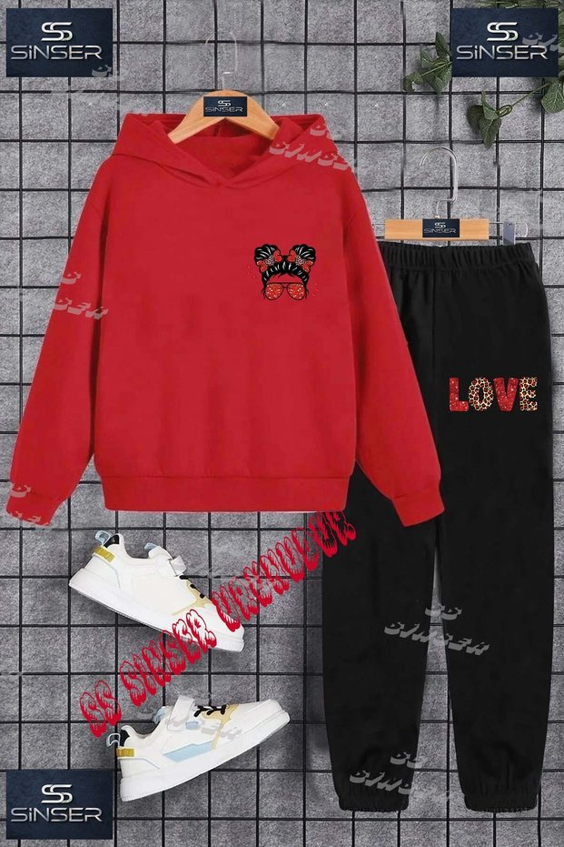 Children's Unisex'Girl Gzlk Leopard Dsn Sol Ust' Custom Printed Hooded Tracksuit Set