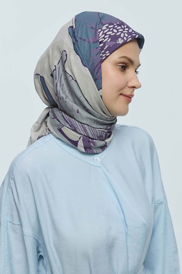 Şakayık Desen Bambu Eşarp - 3