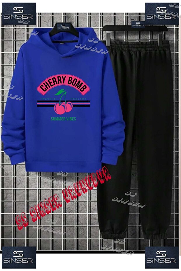 Children's Unisex Custom Printed Hoodie and Sweatpants Set with the Text: "Cherry Cherry Bomb Written on It".